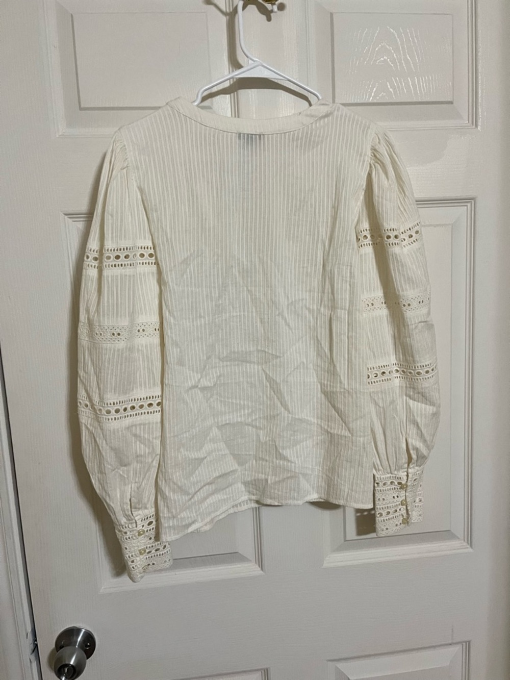 Ann Taylor Ivory Lace-Insert Button Down Blouse - Picture 6 of 8